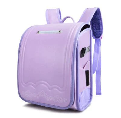Японская Детская сумка ортопедические школьные сумки Детский рюкзак для девочек и мальчиков водонепроницаемый PU рандосеру цветочный дизайн Студенческая сумка - Цвет: purple
