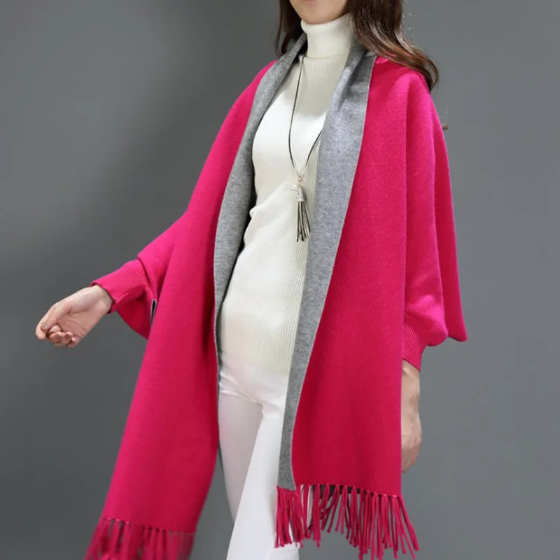 

Autumn Winter Women LIC Cashmere Pashmina Scarf Female Tassel Ponchos and Capes Shawl Tippet Stoles