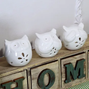 

Free Shipping! 3pcs/lot Rural Style White Cute Owl Shape Ceramic Candle Holder Ceramic Decoration Craft Home Decoration Gift