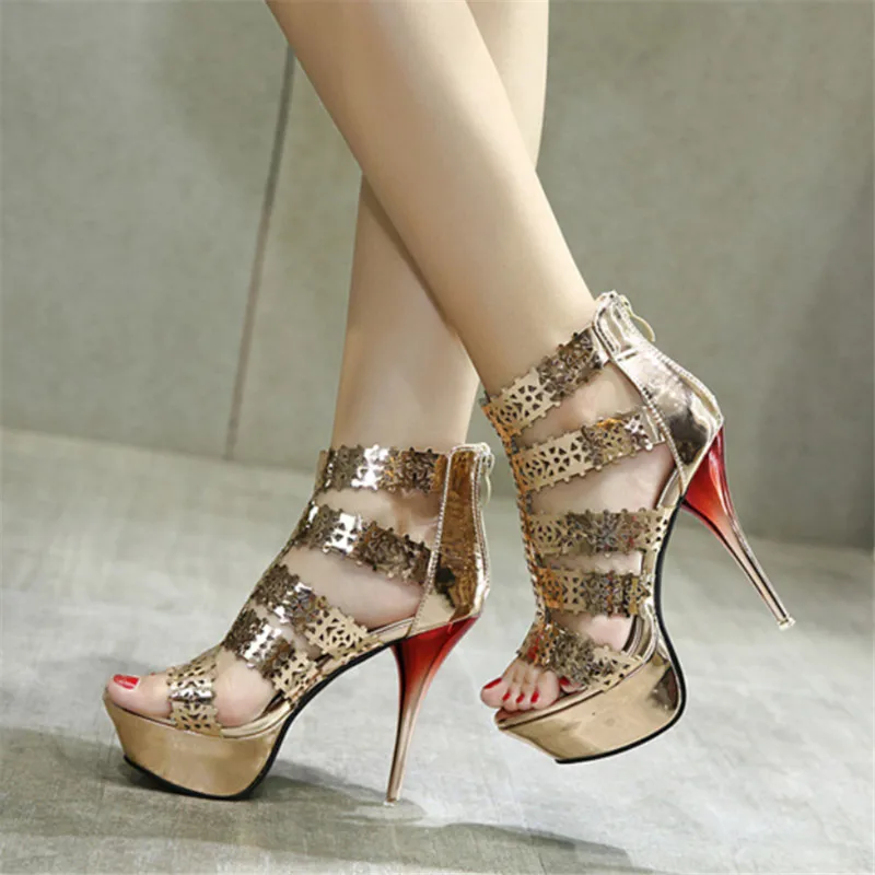 

RUIDENG women sxey sandals party high heel 12cm solid fashion pumps thin heels cover heel gold wedding shoes lady summer shoes