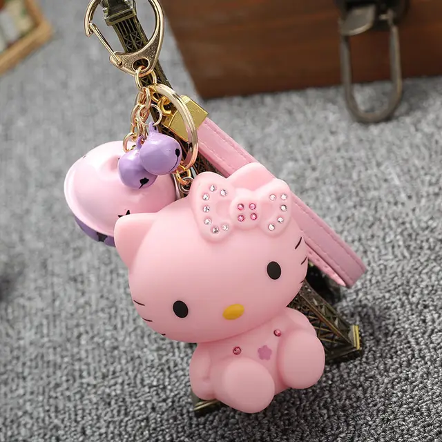 Extremely Cute Pink Pink Hello Kitty Keychain Tinkle Bell Pendant For