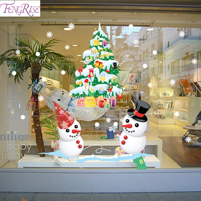 

FENGRISE Snowman Christmas Wall Stickers Christmas Decorations For Home Window Sticker New Year 2018 Navidad Decoration Supplies