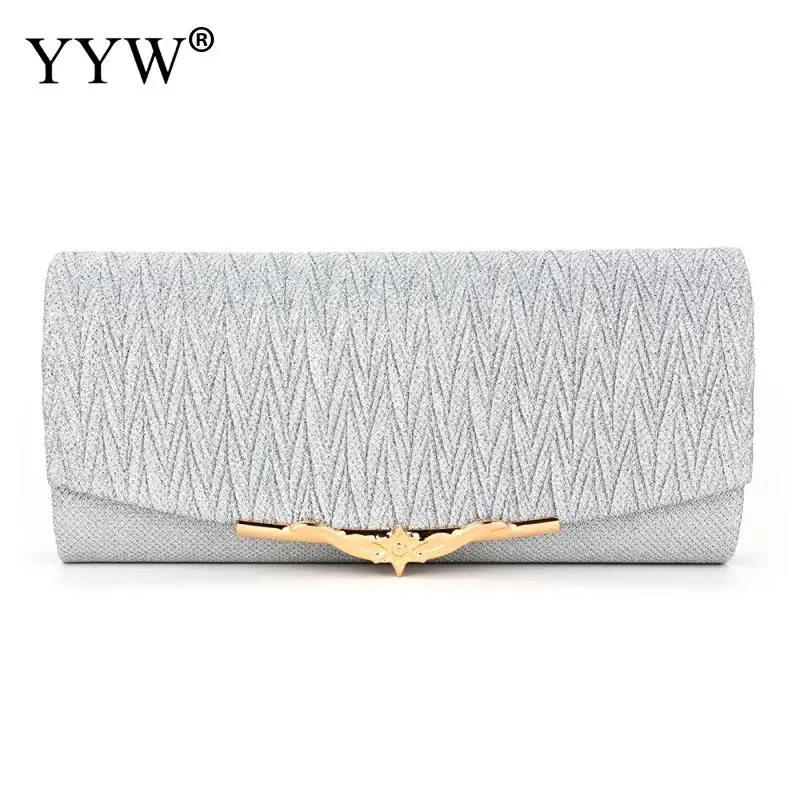 silver YYW Мода г. Сумочка вечерняя с цепочкой сумки на плечо женские вечерние клатчи цвета: золотистый, серебристый Свадебные Элегантные сумк - Цвет: silver