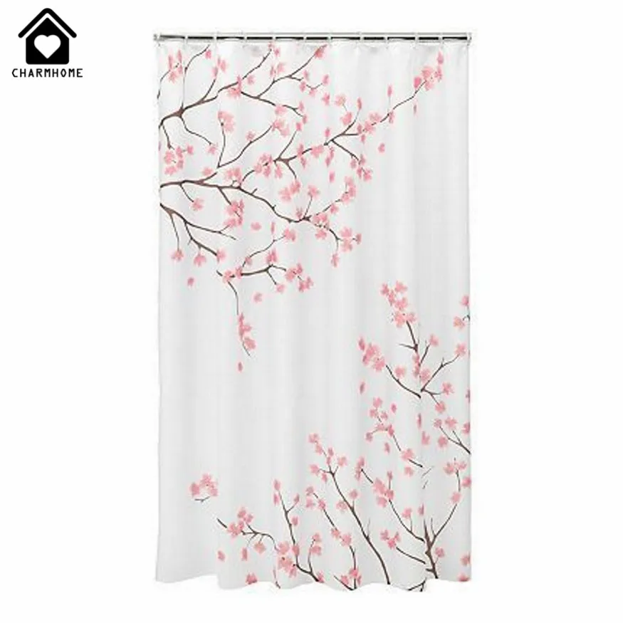 

CHARMHOME Cherry Sakura Flowers Blossoms Shower Curtain 100% Polyester Flower Fabric Shower Curtains for The Bathroom