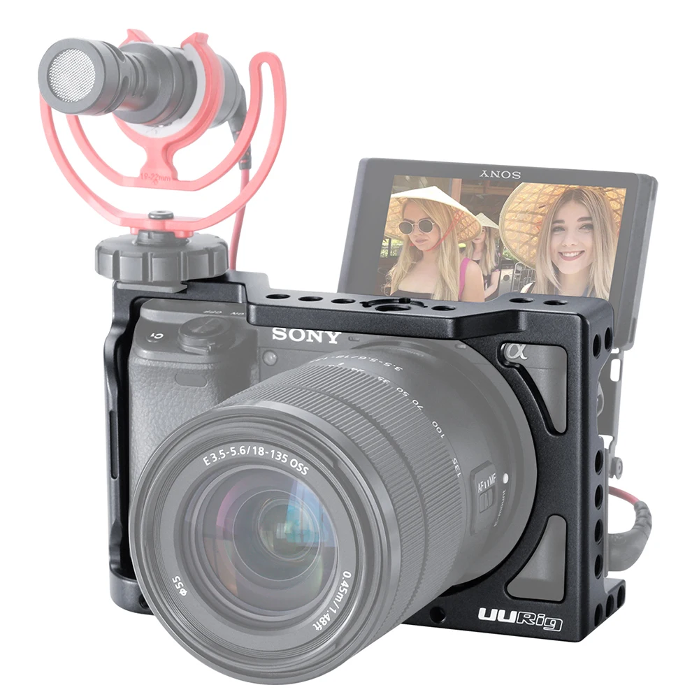

UURig A6400 Vertical L Type Plate Vlog Housing Cage Mount Handle Video Rig Camera Bracket Holder w Mic Cold Shoe for Sony A6400