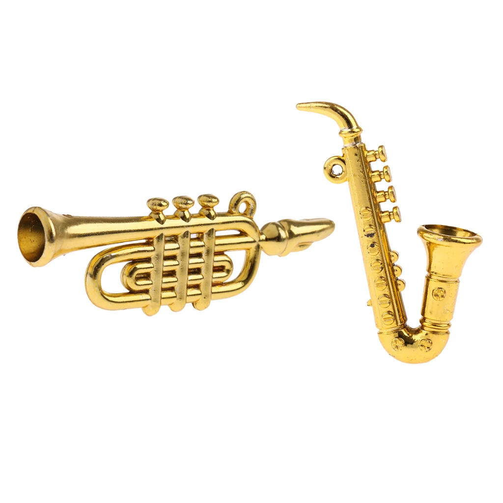 2Pcs Musical Instrument Models 1/12scale Dollhouse Miniatures Curved Pipe & Saxophone Model- Use as Great Gift for Kids Children