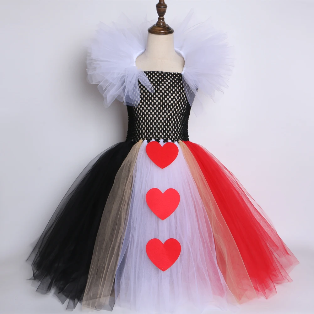 Платье королева сердец черный и красный карнавальный костюм Алисы на Хэллоуин для девочек детское платье на день рождения