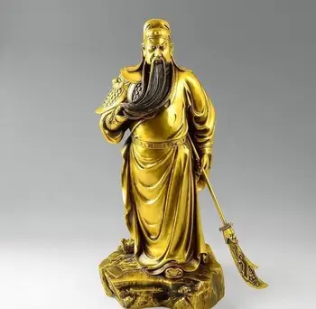 

57cm China Brass Copper Dragon Sword Guan Gong Guan Yu Buddha God Bodhisattva Statue