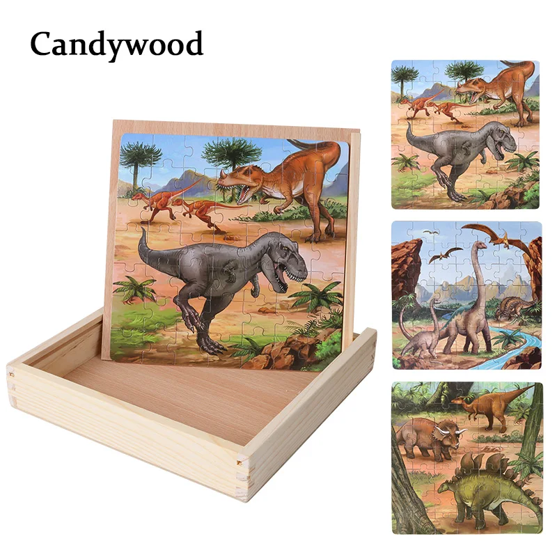 Jeu de Triple Puzzles pour enfants | Puzzle du monde des dinosaures, tyrannosaure Rex, jouets en bois pour l'éducation préscolaire des enfants