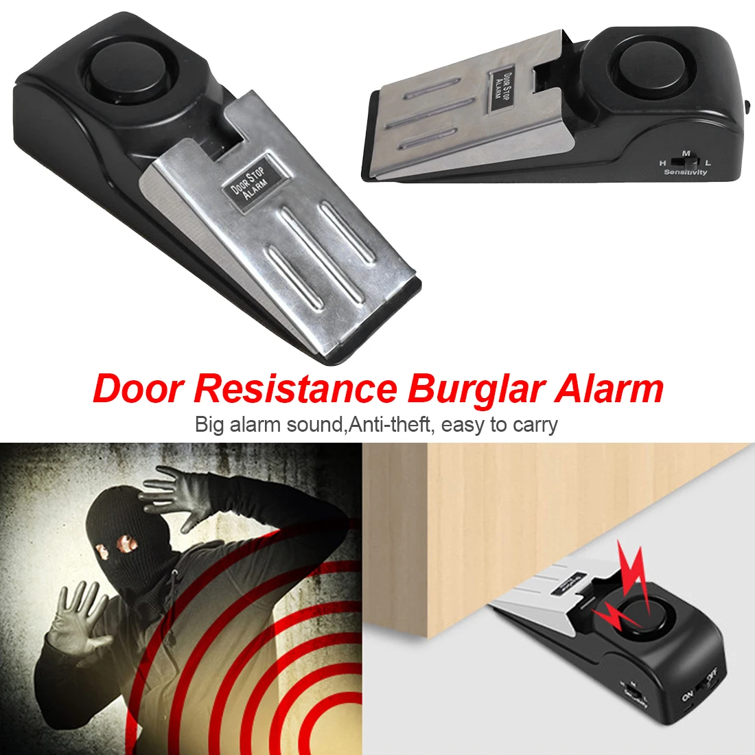 

New Wireless Vibration Triggered Home Wedge Shaped Stopper Alert Security System Door Stop Alarm Block Blocking System