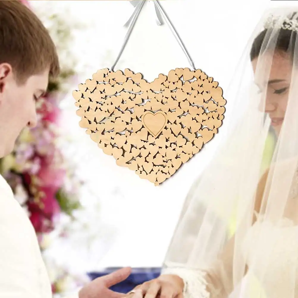 

Wedding Guestbook Rustic Unique Heart Shape Wooden Customer Sign Book Message Board for Festival Birthday Wedding Party