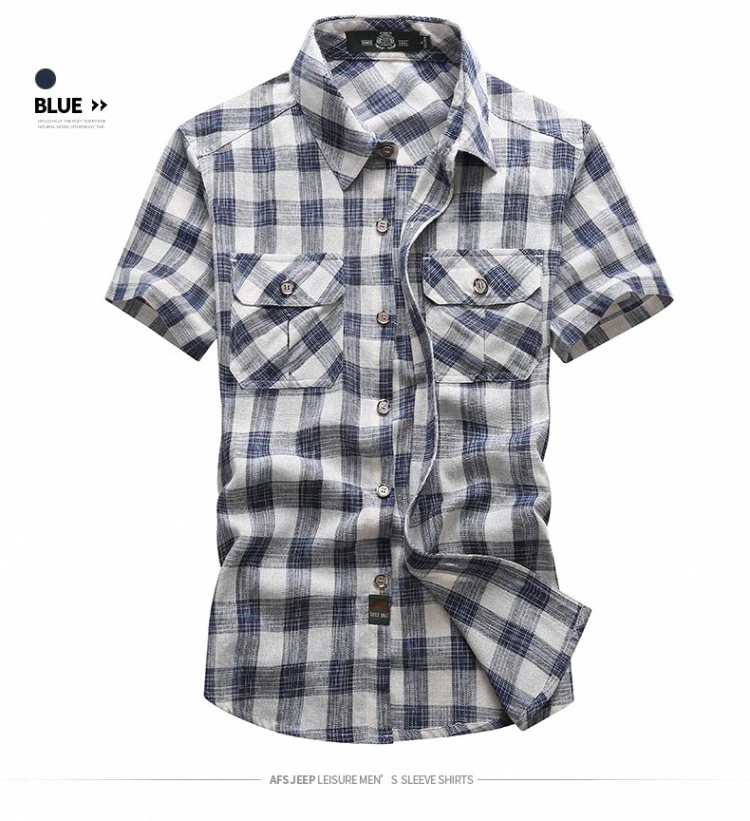 Брендовая одежда летняя Клетчатая рубашка мужская с коротким рукавом Военная Повседневная свободная Мужская рубашка Большой размер 5XL хлопковые рубашки Camisa Hombre