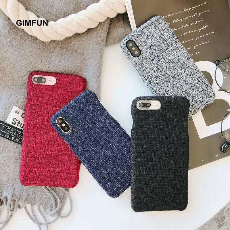 

GIMFUN Simple Vintage Cloth Phone Case for Iphone 7 7plus 6 6S 6plus 8 X Red/blue Hard Pc Plush Case Shell Back Cover