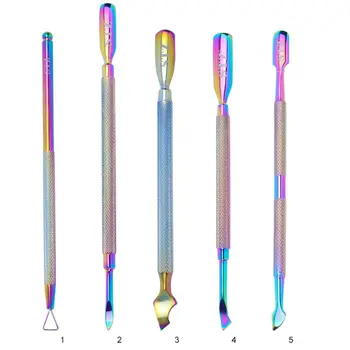 

5 Styles Dual-Ended Rainbow Cuticle Pusher Metal Nail Art UV Gel Remover Peeler Scraper Professional Manicure Pedicure Care Tool