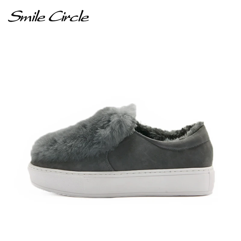 

Smile Circle 2018 Winter Sneakers Women Suede Leather fur shoes Fashion Keep warm Lace-up Flat Platform Shoes Girl Casual Shoes