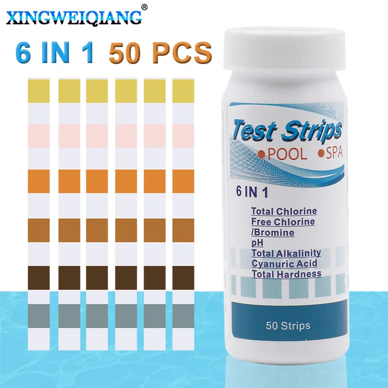 

6 In1 Acid Water Hardness Swimming Pool Spa Chlorine Test Strip Alkalinity PH Cyanuric Bromine