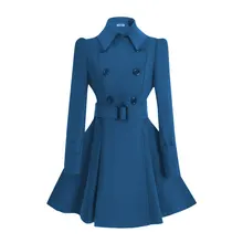 ForeMode Women Woolen Long Sleeve Medium long Winter Belt Coat Buckle Double Breasted Women Dress Wool
