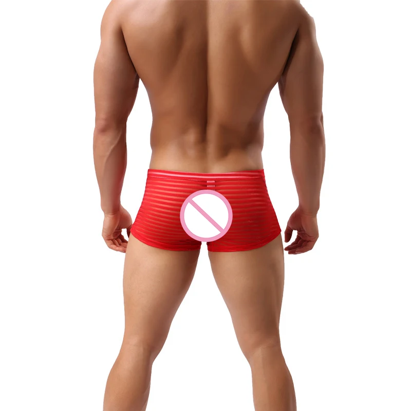 mens silk boxers Multi Colors New Breathable Bar Mesh Striped Men's Boxer Shorts Underwear See-through Trunks  Shorts Underpants Cueca mens designer boxers