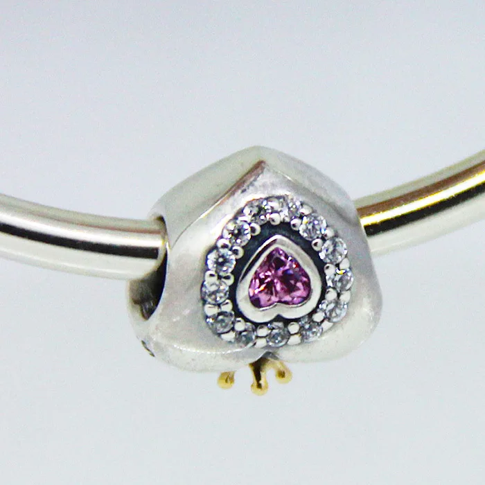 

Fit for Pandora Bracelet Heart Beads With 14 K Gold Original 100% 925 Sterling Silver Charms DIY Jelwery Wholesale 09055k