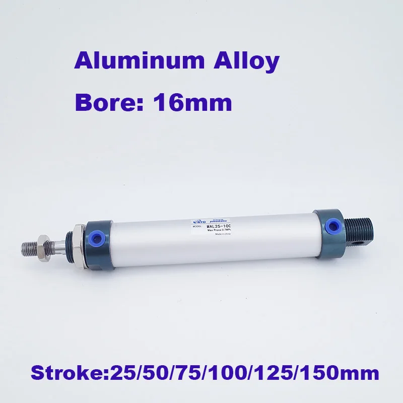 16mm Bore, 25mm Stroke MAL Series Aluminum Alloy Mini Pneumaitc Air Cylinder 16mm Bore 25mm Stroke Single Rod Double Acting Air Cylinder with Y Connector and 4Pcs 6mm Pneumatic Quick Fitting 