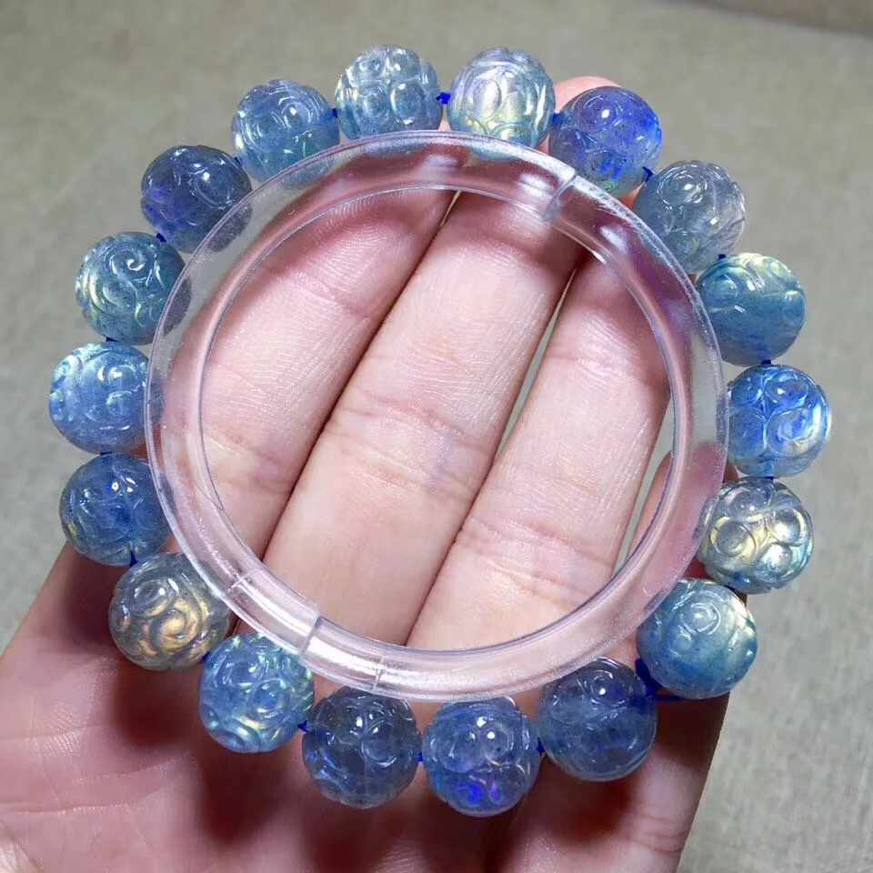 

11.1mm Natural Labradorite Bracelet For Women Men Party Love Gift Clear Loose Beads Gemstone Fashion Bracelet Jewelry AAAAA