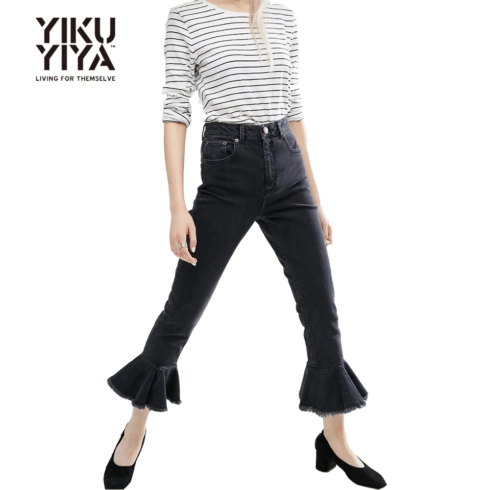 jeans with frills at the bottom