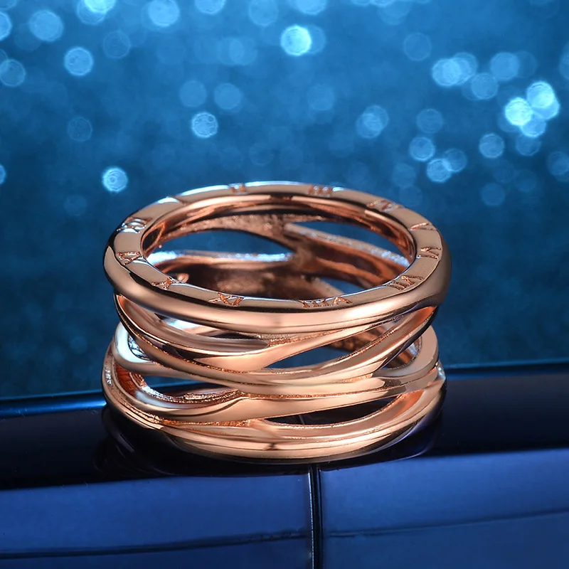 Kemstone Personalized Wide Roman Numerals Wedding Ring Rose Gold Color Multilayer Criss-Cross Luxury Jewelry Wholesale