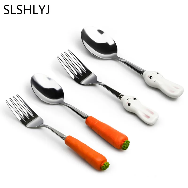 

2 pc Cartoon Cutlery Set Children Dinnerware Set Stainless Steel Cutlery Set Baby Kid Tableware Fork Cute Dining Appliance