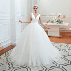 Винтажные свадебные платья, 2019, v-образный вырез, бальное платье принцессы, свадебное платье с рюшами, белое/цвета слоновой кости