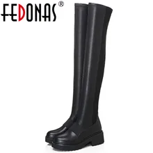 Модный бренд fedonas; черные женские сапоги выше колена; высокие теплые зимние сапоги на высоком каблуке; женские облегающие высокие сапоги для танцев