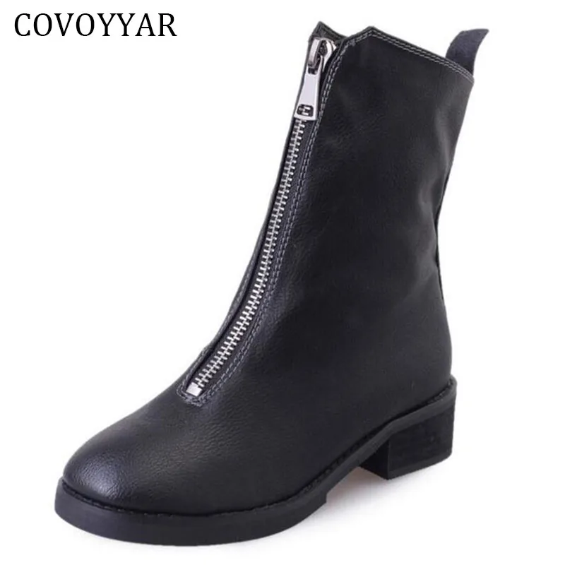 

COVOYYAR 2019 Autumn Winter Women Boots Fashion Zip Up PU Leather Motorcycle Ankle Boots Booties Black Shoes Woman WBS230