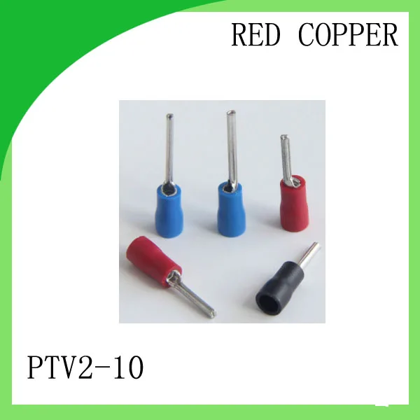 

red copper 1000 PCS PTV2-10 Cold Pressed Terminal Connector Suitable for 16AWG - 14AWG Pin Pre-insulating wire terminal