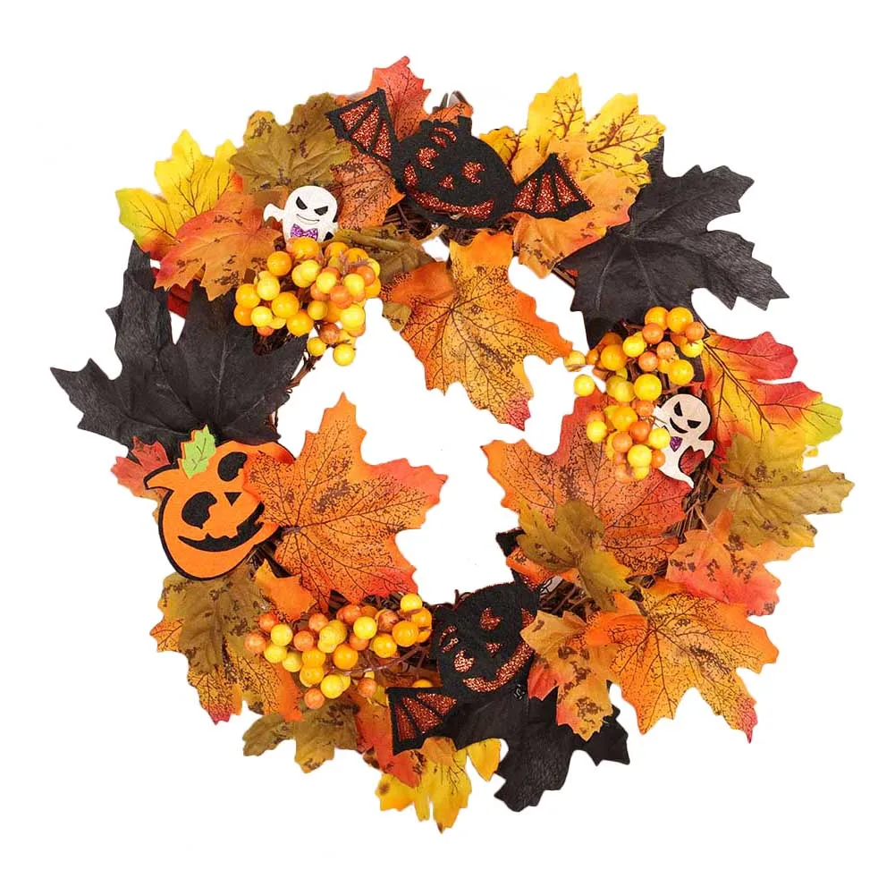 

Halloween Props Leaf Wreath Autumn Maple Pumpkin Berry Garland Front Door Home Wall Decoration MDP66