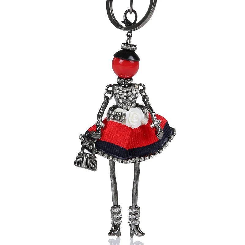 

Free Shipping Cute Doll Dress Crystal Key Chain Rhinestone Keyring Women Bag Charm Keychain Car Key Ring Pendant Wholesale