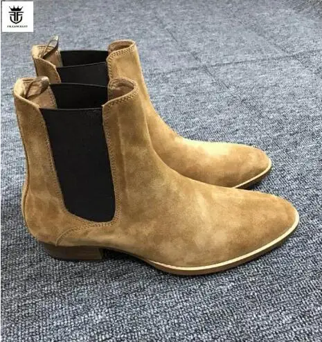 Brand High Quality Handmade Slip On Cow Suede Men Chelsea Boots New Leisure Luxury Wedge Boots Shoes Mens