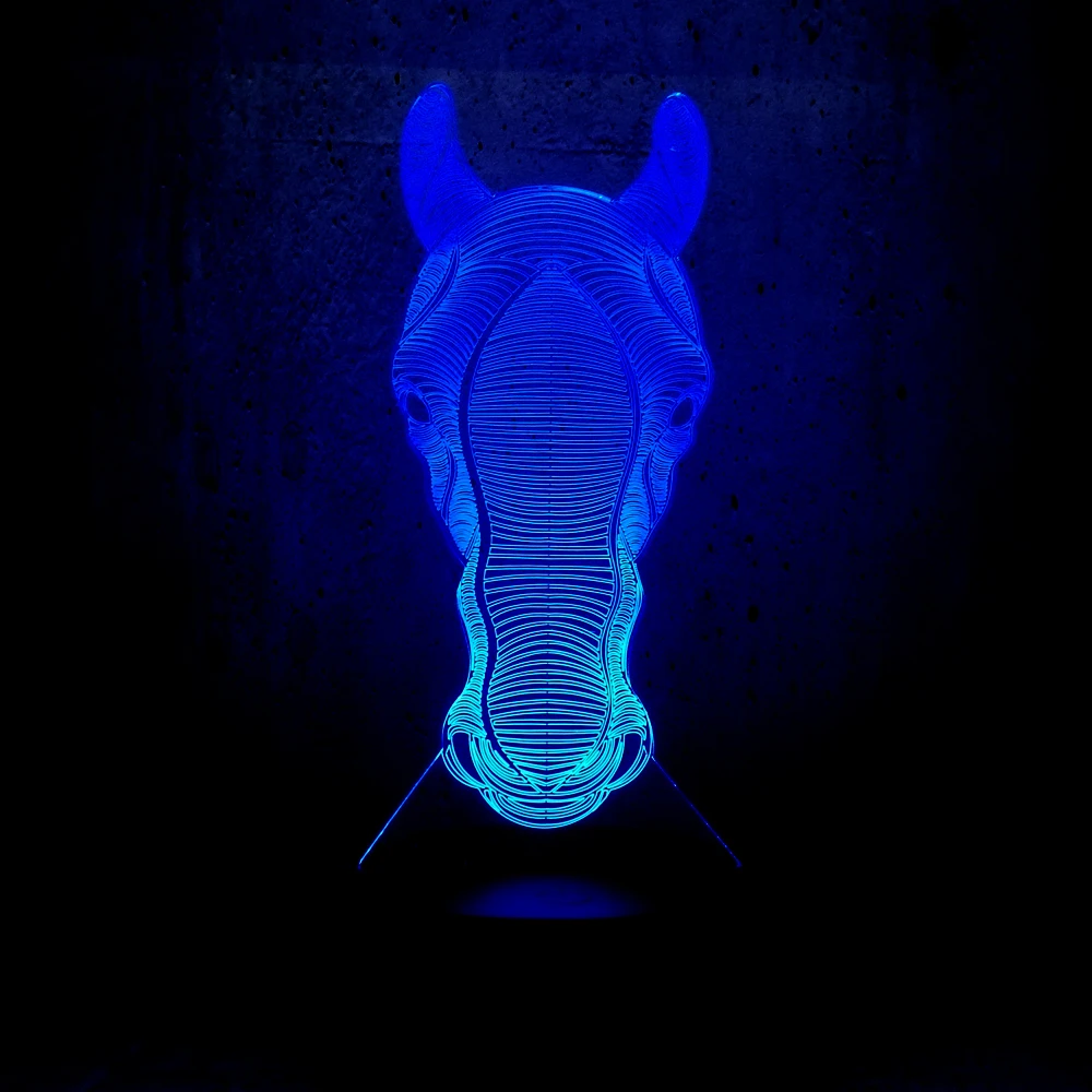 3D лампа с головой лошади ночник светодиодная USB атмосферная многоцветная Лампа