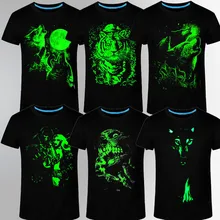 2017 wolf Men’s 3D T-shirt animal print Fluorescent Lovers Custom Short sleeve Luminous Summer Top Men Lightweight T shirt skull