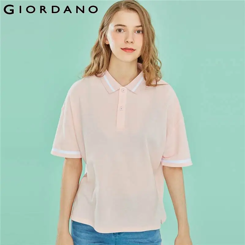 

Giordano Women Polo Shirt Contrast Tipping Polo Mujer Manga Corta Fashion Polo Feminina Loose Cutting Chemise Femme