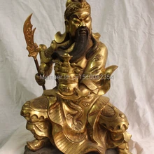 2" Китайский Бронзовый Свинка Богатство Дракон GuanGong Гуань Гун GuanYu Меч Сиденья Статуя