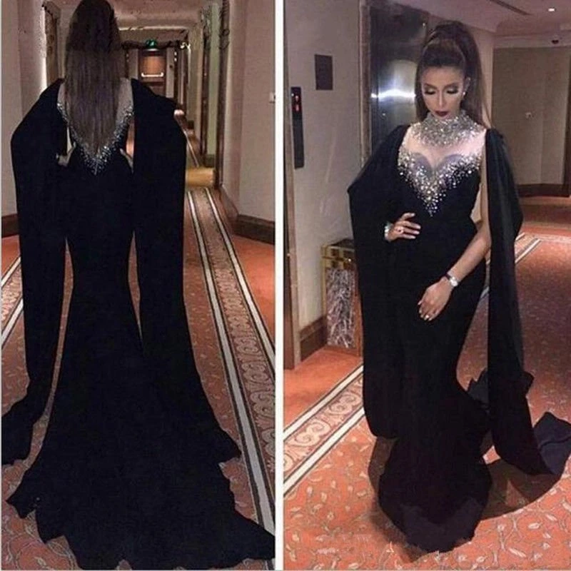 Myriam Fares Celebrity Dress Kaftan Black Cape Evening Gown High Neck  Sparkling Beaded Crystals Formal Evening Dresses|dresses red|dress  casedress up dress - AliExpress