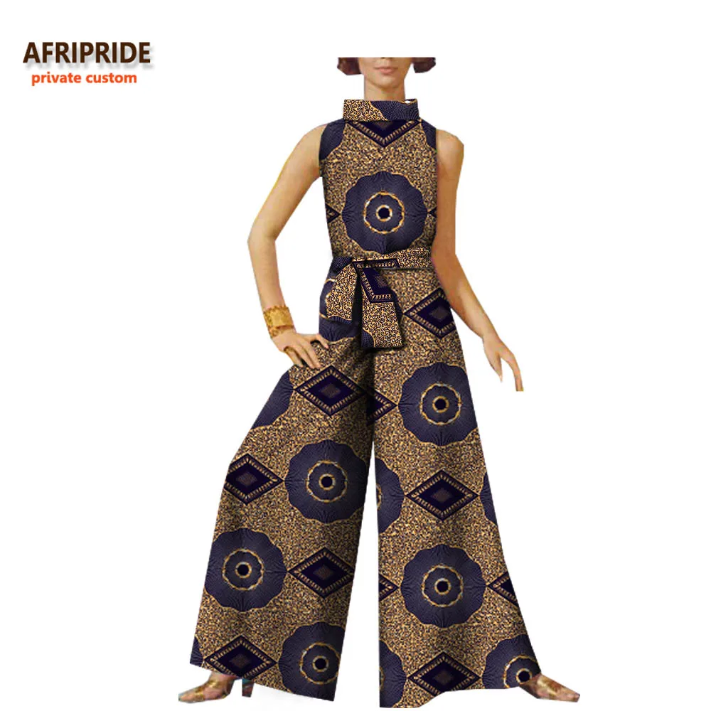 

2018 spring&autumn casual jumpsuit for women AFRIPRIDE sleeveless turned-down collar ankle-length wide leg jumpsuit A722910