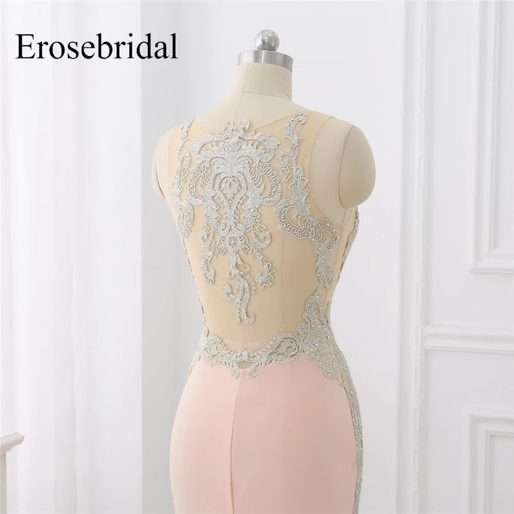 Erosebridal, сексуальное, иллюзионное, боковое, Русалка, платье для выпускного вечера, длинное,, Новые Вечерние платья с коротким шлейфом, уникальный кружевной дизайн, разрез спереди