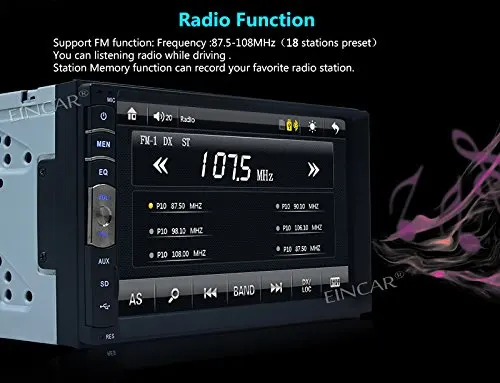 Perfect Eincar 6.5" HD 2DIN In Dash Car CD DVD Player Touch Screen Radio Stereo Bluetooth MP3 MP4 MP5 USB SD + wireless Rearview Camera 3