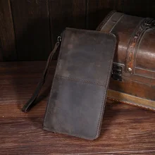 YOUYOU SOURIS Fou Cheval En Cuir Véritable Hommes Portefeuille Vintage Hommes Bourse Long Carteira Titulaire de la Carte Pour Hommes Poche à Monnaie D’embrayage