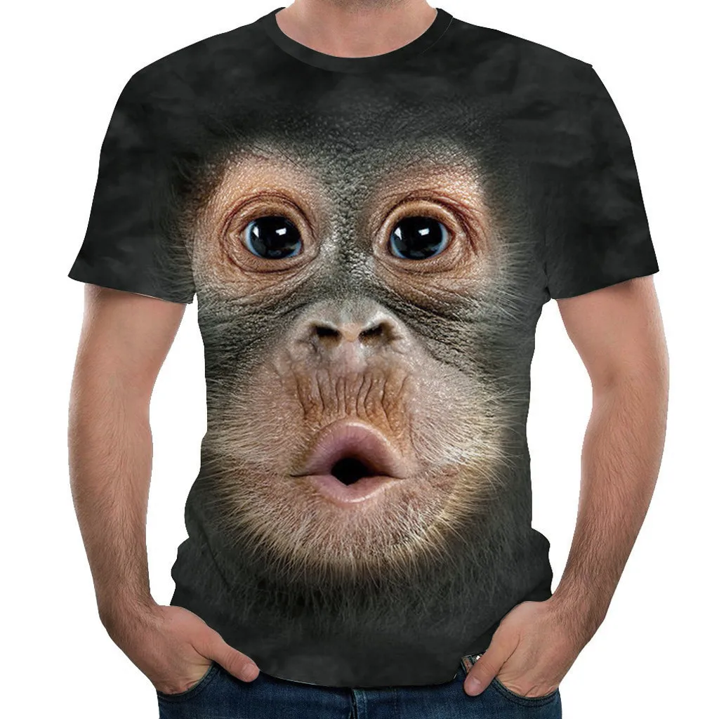 Летняя мужская брендовая одежда, футболка с круглым вырезом и коротким рукавом, футболка с изображением животного обезьяны/льва, 3D цифровая печать, футболка Homme, большой размер#5