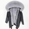 Chaqueta de invierno de piel de conejo auténtico para mujer, anorak invernal tipo parka larga forrada con cálido cuello de piel de mapache ► Foto 3/6
