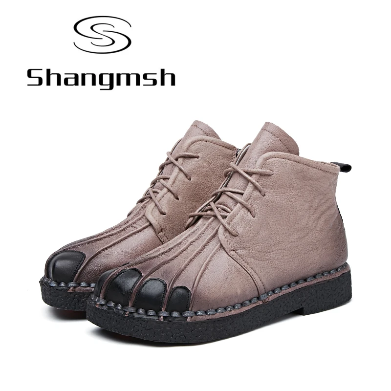 

Shangmsh Handmade Women Boots Lace Up Martin Boots Women Ankle Boots Winter Women Shoes Genuine Leather Flats Shoes Puls Size 42
