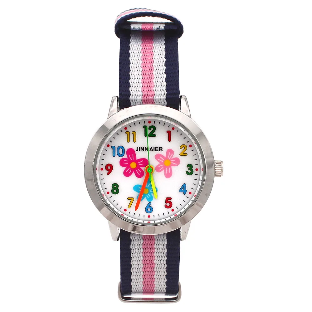 Детские часы высокого качества красочные дети мальчик девочка ткань нейлоновый ремешок цветы циферблат мультфильм часы студенческие наручные часы - Цвет: 2