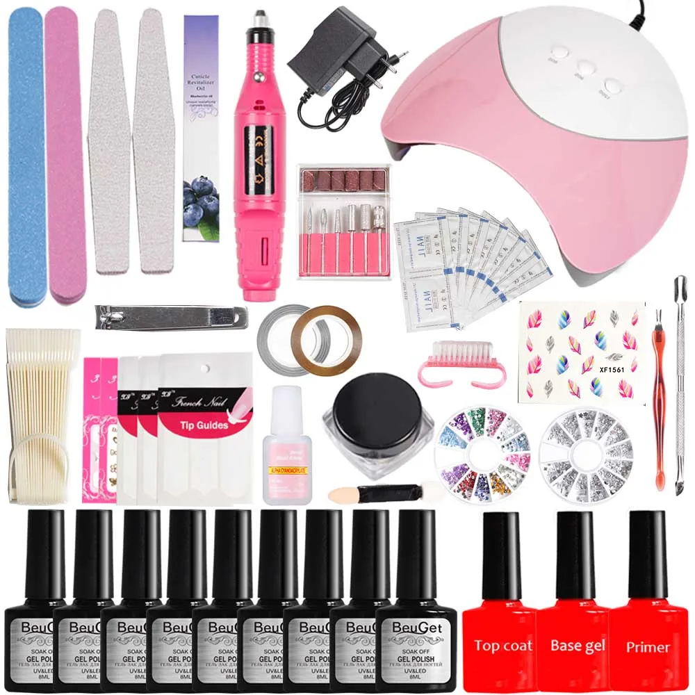 

Nail art Manicure Set 10pcs Gel nail Polish Base Top Coat gel varnish+48/80w Nail Lamp Electric Manicure Handle for nail set