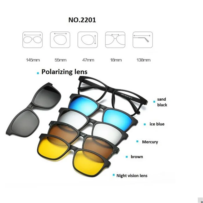 Ретро 5+ 1 поляризованные очки с зажимом для близорукости, оправа для очков для мужчин и женщин, набор из пяти магнитов, зеркало 0-1-1,5-2-2,5-3-3,5-4,0 - Цвет линз: 2201